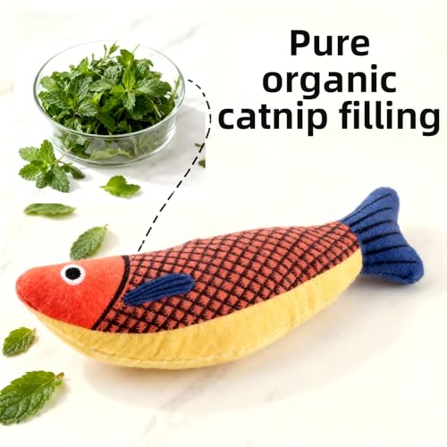 Interactive Catnip Fish Kicker Toy for Indoor Cats (Yellow)