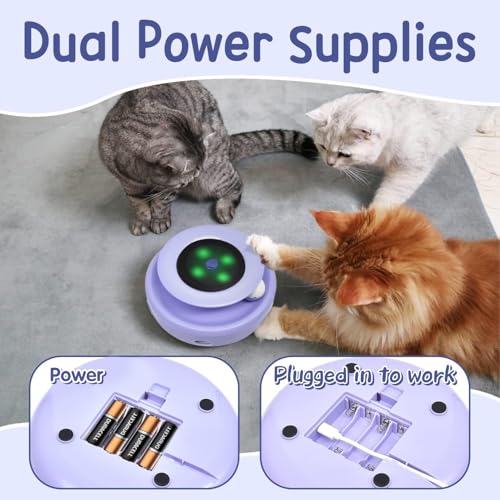 Cat Toys, 2-in-1 Interactive Cat Toys for Indoor Cats, Automatic Cat Toy Balls, Mice Toys Ambush Feather Kitten Toys with 7pcs Attachments, Dual Power Supplies, Adjustable Speed, Auto On/Off (Periwinkle)