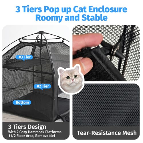 Catio Outdoor Cat Enclosure Pop up Cat Tower Tent (L Square / Large, 28.4" x 28.4" x 27"H)