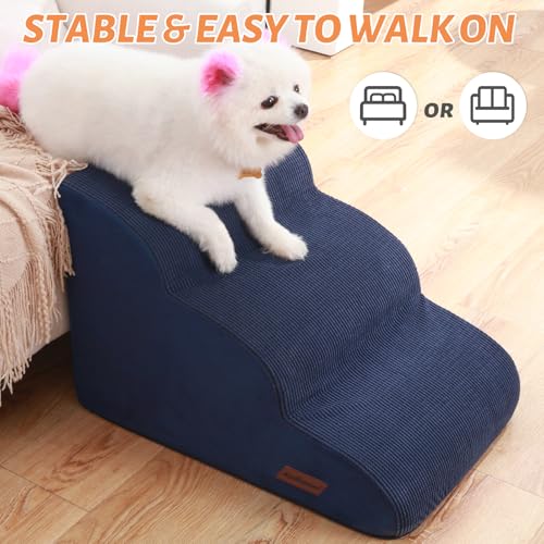 Dog Stairs and Steps for Beds Or Couches (Blue / Standard 3-Step 15.7"H)