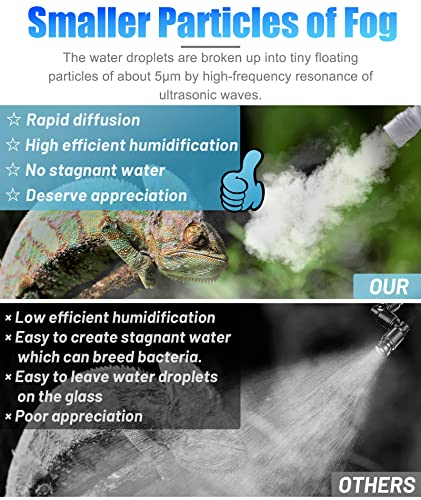 Top fill Reptile Fogger Terrariums Humidifier Fog Machine Mister with 4L Visible Large Tank & Extension Hoses (Single Hose / Black)