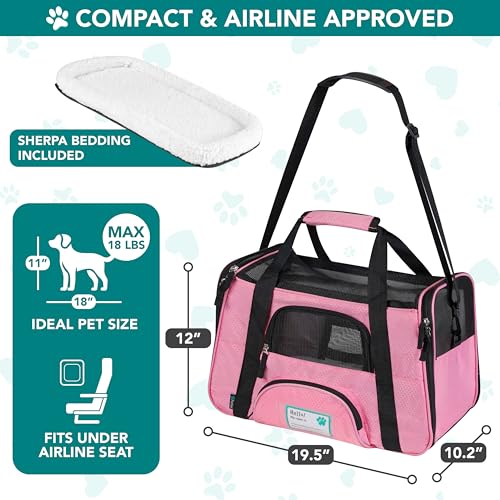 Airline Approved Pet Carrier for Cats & Small Dogs (Pink / 19.5"L x 10.2"W x 12.0"H)