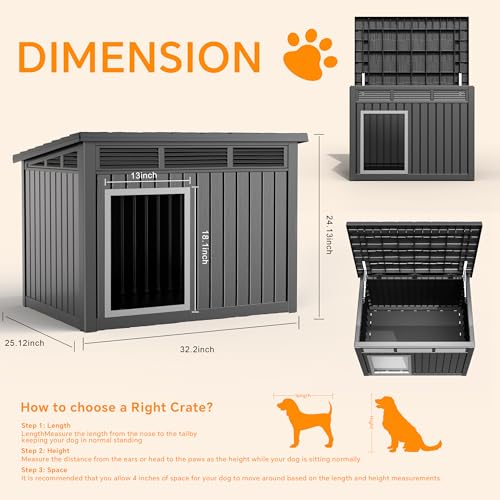 Dog House Outdoor & Indoor (Black / 32.2”L x 25.12”W x 24.13”H)