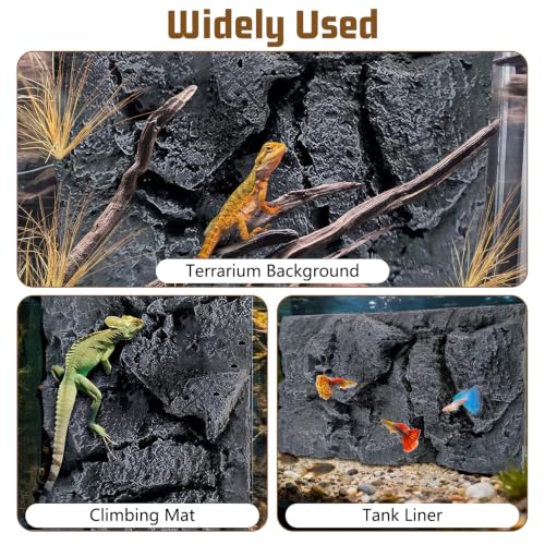 Rock Terrarium Background 3D Reptile Tank Background Board Amphibian Stereo Backdrop Wall Snake Habitat Decor for Lizard Bearded Dragon Gecko Spider Chameleon Turtle Fish (Qinglong Stone)