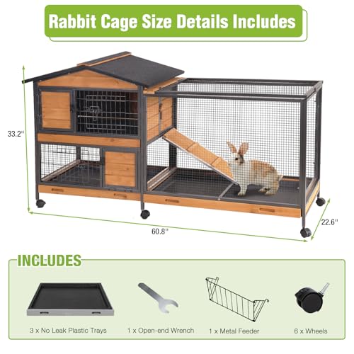 Large Rabbit Hutch Indoor Outdoor (Orange / 48.0"L x 48.0"W x 24.0"H)