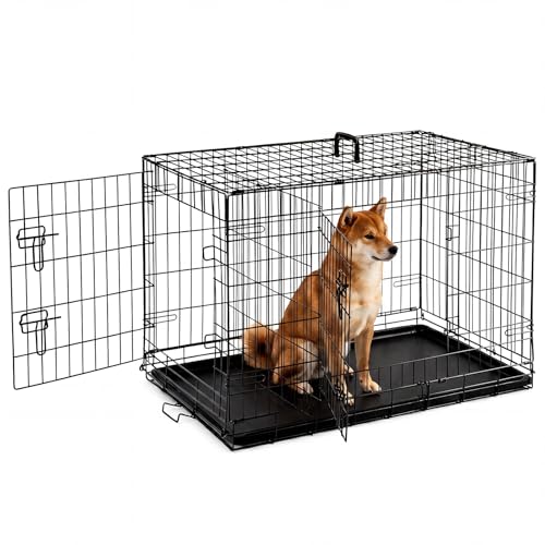 Medium Dog Crate 36 Inch Foldable Double Door Dog Cage Pet Kennel (36.6"L x 22.6"W x 24.2"H)