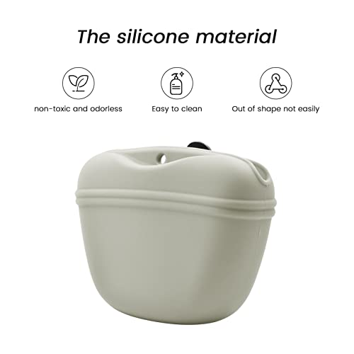 Silicone Dog Treat Pouch with Clicker Magnetic Closure Secure Clip (2 Pack / Light grey+Beige)