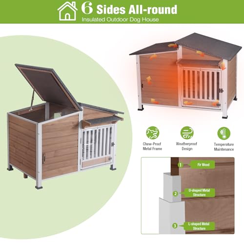 Large Insulated Dog House Outdoor Weatherproof Dog Kennel Shelter with Chew
