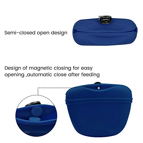 Silicone Dog Treat Pouch with Clicker Magnetic Closure Secure Clip (1 Pack / Navy blue)