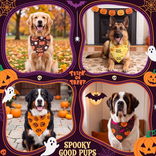 50 Pcs Halloween Dog Bandanas Bulk for Charm Large Pets (Pumpkin Pattern / 31.5 x 21.7 x21.7 Inch)