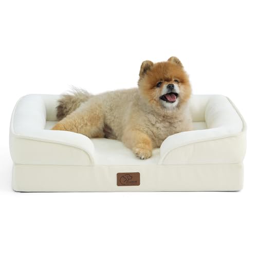 Orthopedic Dog Beds for Small Dogs Washable Original Design (Beige / 24"l X 18"w X 6"th)