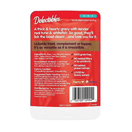 Lickable Treat Gravy Wet Cat Treat with Real Tuna & Whitefish (1.4 Ounce (Pack of 12))