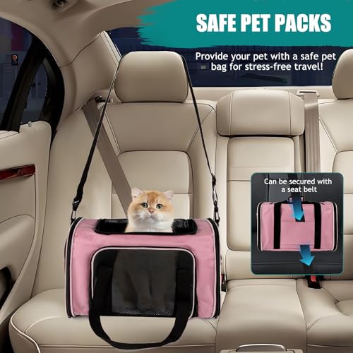 Dog Cat Carrier Pet Carriers for Small Medium Large Cats Dogs Carrier Soft Sided Small Puppy Carrier Purse 15 lbs Portable Foldable Airline Approved Dog Cat Travel Carrier Pink 18x11x11 (18.0"L x 11.0"W x 11.0"H / Pink)