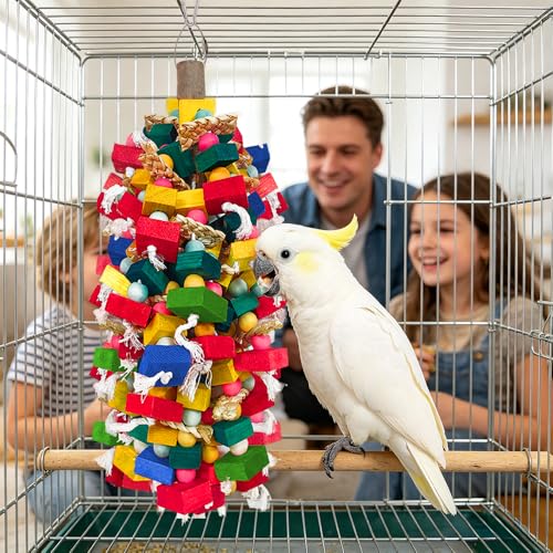 Extra Large Bird Toys for Macaws Cockatoos Amazons Chew (Colorful Wooden Blocks)
