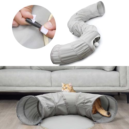 Cat Tunnel with Bed for Kitten Puppy Rabbit Ferret (Light Grey)