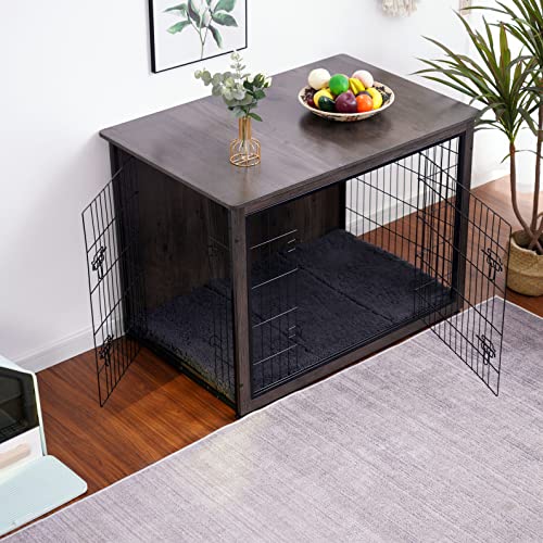 43.3" XXL Dog Crate Furniture with Cushion (Dark Gray / 43.3"L x 29.1"W x 31.7"H)