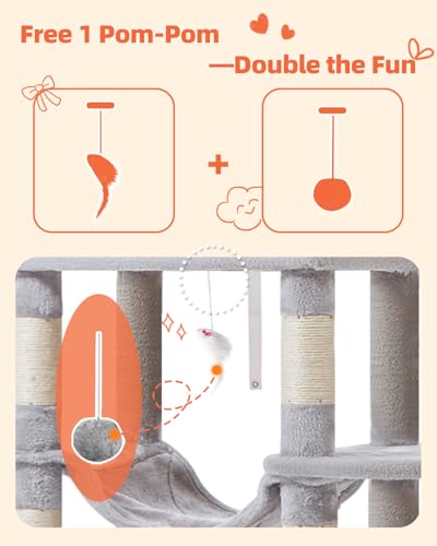Cat Tree 66.2 in Tall Cat Tower with 2 Plush Cat Condos (67 inches / Light Gray)