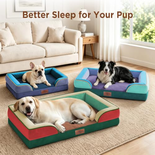 Orthopedic Dog Bed for Extra Large Dogs with Bolster (42.0"L x 30.0"W x 8.5"Th / Watermelon Mist)