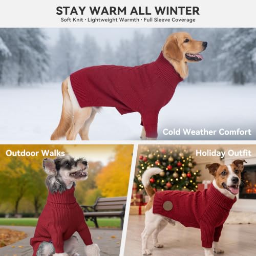 Dog Sweater Long Sleeve Knitted Turtleneck Pullover Warm Clothes (Burgundy / X-Large)