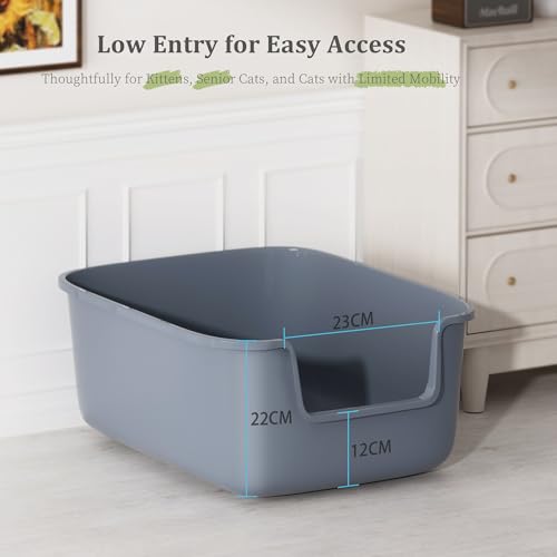 Large Cat Litter Box High Sided Entry Cat Litter Pan 50 x 40 x 22 CM (Grey)