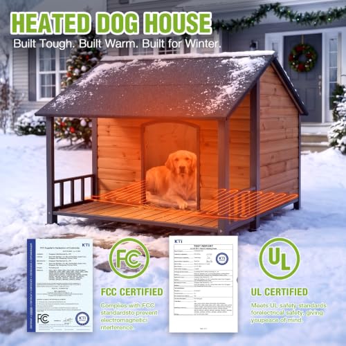 Heated Dog House Outdoor Dog Kennel with Heater & Insulated Liner for Winter Large All