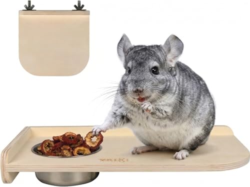 Natural Wood Chinchilla Platform Set with Feeding Bowl