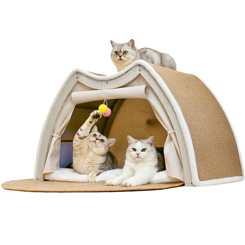 Cat Houses for Indoor Cats (24.4*16.9*19.7"/Flat Roof (L))