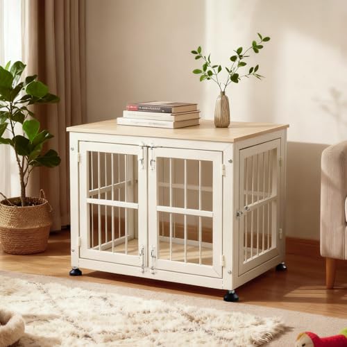 32 Inch Heavy Duty Dog Crate Furniture for Medium and Small Dogs (Beige / 32.7"L x 23.2"W x 26.6"H)