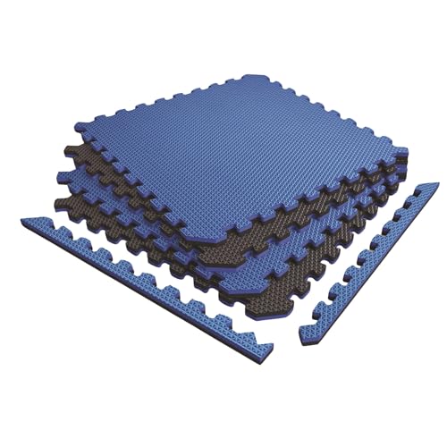 Reversible 3 4" EVA Foam Gym Floor Tiles (Dazzling Blue/Black / 4 Tiles - 16 Sq. Ft.)