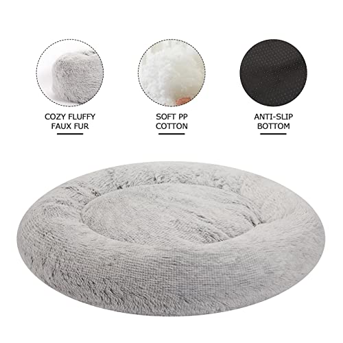 Calming Fluffy Donut Dog Bed for X (45.0"L x 45.0"W x 10.0"Th / Light Grey)