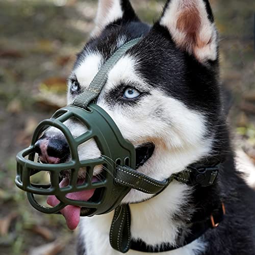 Soft Basket Silicone Muzzle for Large Dog to Prevent Biting (Green / 5 (Snout: 12.25“-13.75”))
