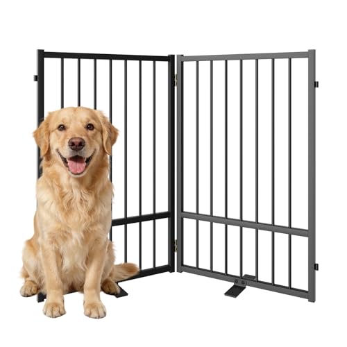 Full Metal Freestanding Dog Gate with Door (【2 Panels】40"W*32H" / Black)