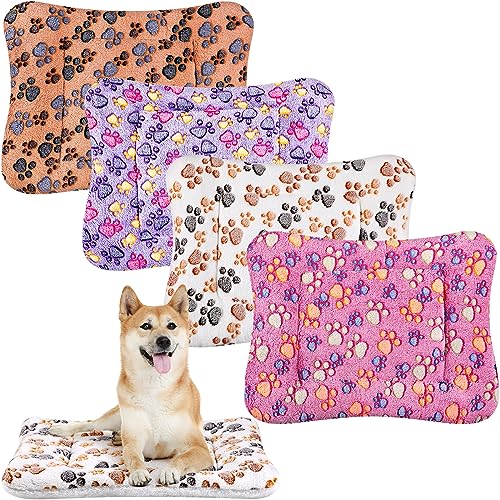 4 Pack Soft Pet Bed Mat Small Dog Crate Fleece (30 x 22 Inches / Vivid Color)