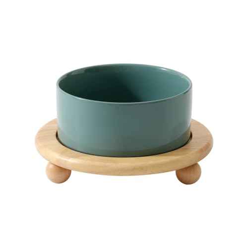 Raised Cat Bowl 6.1” Elevated Ceramic Cat Food and Water Bowl (Dark Green)