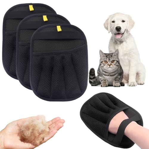 Pet Hair Removal Glove for Cats & Dogs (3pcs_black)