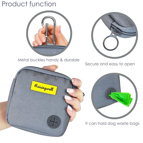 Dog Treat Pouch for Pet Walking and Training with Clicker Poop Bags Small Fanny Zipper Pack Holder for Puppy Snack Dispenser Kit for Leash and Outdoor Use （Gray） (One Bag / a6.Gray2)