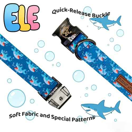 Dog Collar Shark Print Pet Collar with Bow Boy Medium (Blue Shark / Medium (Pack of 1))