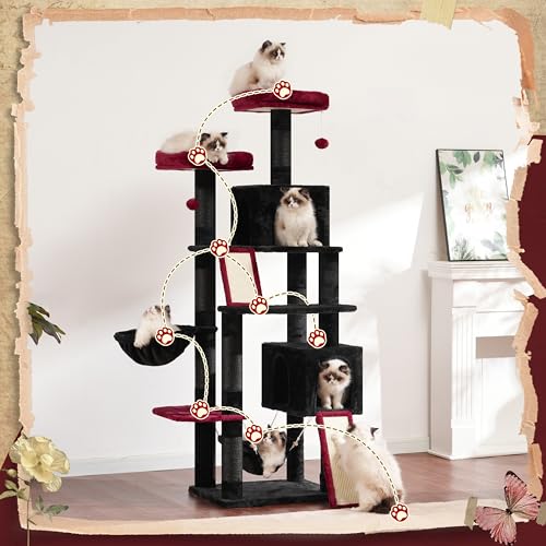 Cat Tree 71'' Tower for Large Cat with Scratching Post (71 inches / Black and Red)
