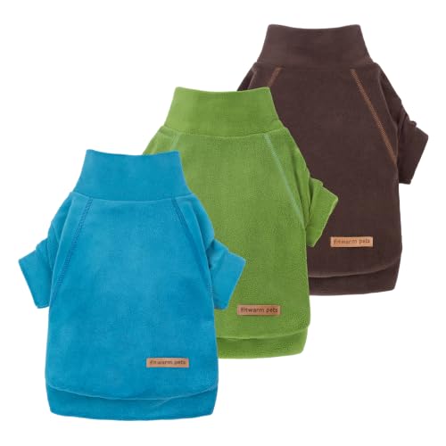3 Pack Turtleneck Fleece Dog Sweater (X-Small / Bright Blue Green Brown)