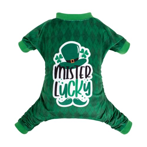 Dog St.Patrick's Day Pajamas Puppy Onesies Small Dogs Soft Pjs Coat Cat Apparel Comfy Pet Clothes Outfit Doggie Bodysuit (Medium / Mister Lucky)