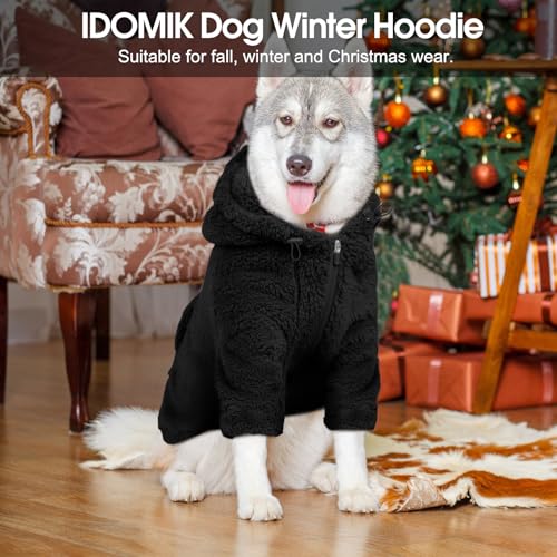 Fuzzy Dog Sweater with Adjustable Hood & Harness Hole (X-Small / Black)