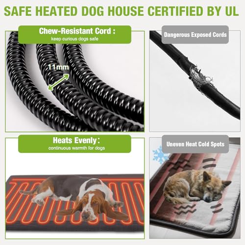 Heated Dog House Outdoor with Proch Weatherproof Dog Kennel with Heating Pad and Anti