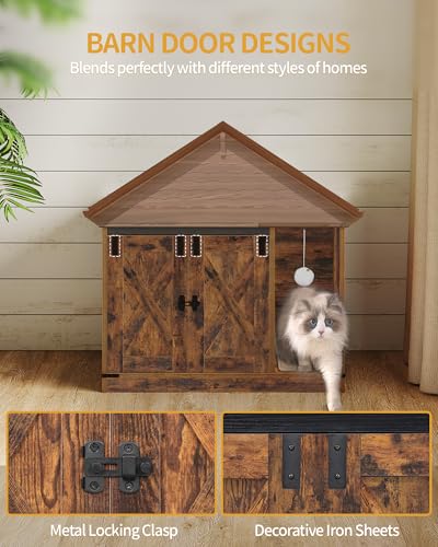 Cat Litter Box Enclosure (31.5"L x 19.7"W x 20.9"H / Rustic Brown and Black)