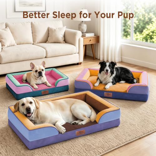 Orthopedic Dog Beds for Large Sized Dog with Bolster (36.0"L x 27.0"W x 8.0"Th / Honey Lavender)