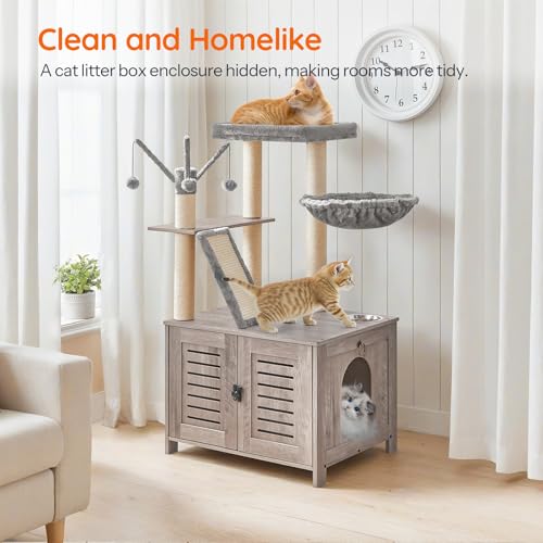 Cat Tree with Litter Box Enclosure (Greige)