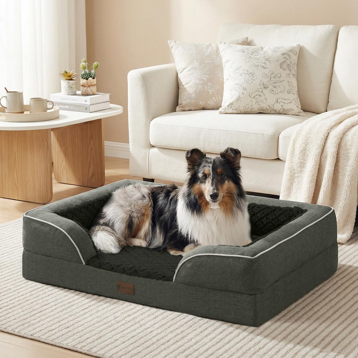 Orthopedic Dog Bed for Extra Large Dogs (Dark Green / 53.0"L x 42.0"W x 8.5"Th)