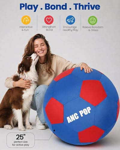 Herding Ball for Dogs Horse Ball & Cover 25" for Horses Large with Hand Pump for Play (Blue and Red / 25 inches)