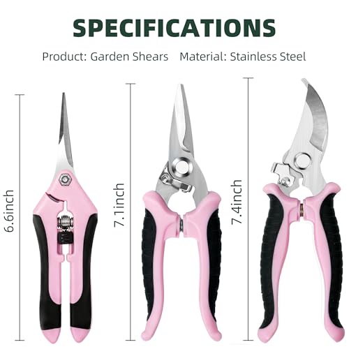 3 Pack Garden Pruning Shears Scissors Clippers Stainless Steel (Pink)