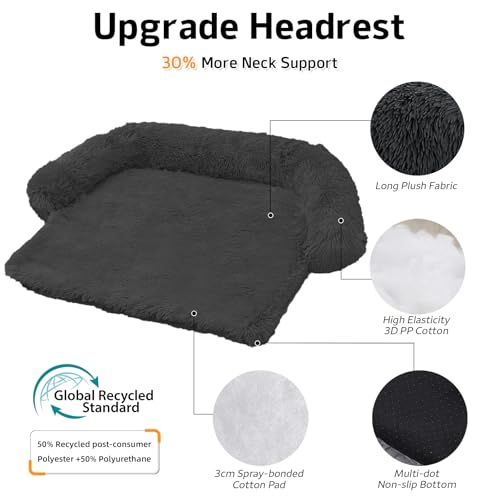 Calming Dog Bed Fluffy Plush Dog Mat for Furniture Protector with Removable Washable Cover for Large Medium Small Dogs and Cats (Dark Grey / 35.0"L x 31.0"W x 5.0"Th)