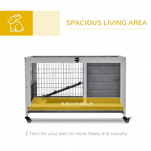 Wooden Rabbit Hutch Indoor Outdoor (Grey)